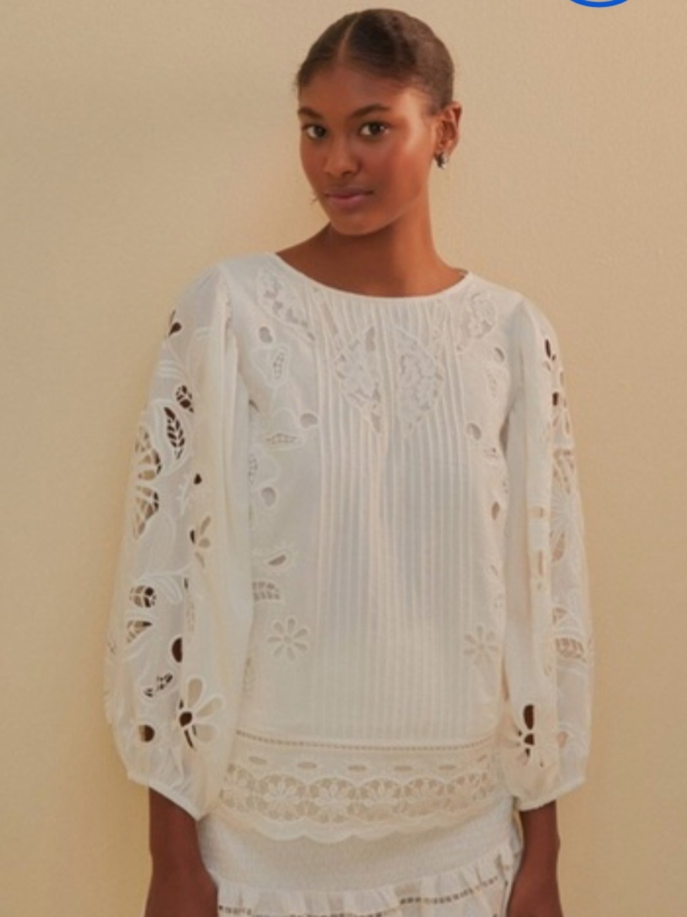 FARM Rio White Richelieu Short Sleeve Blouse